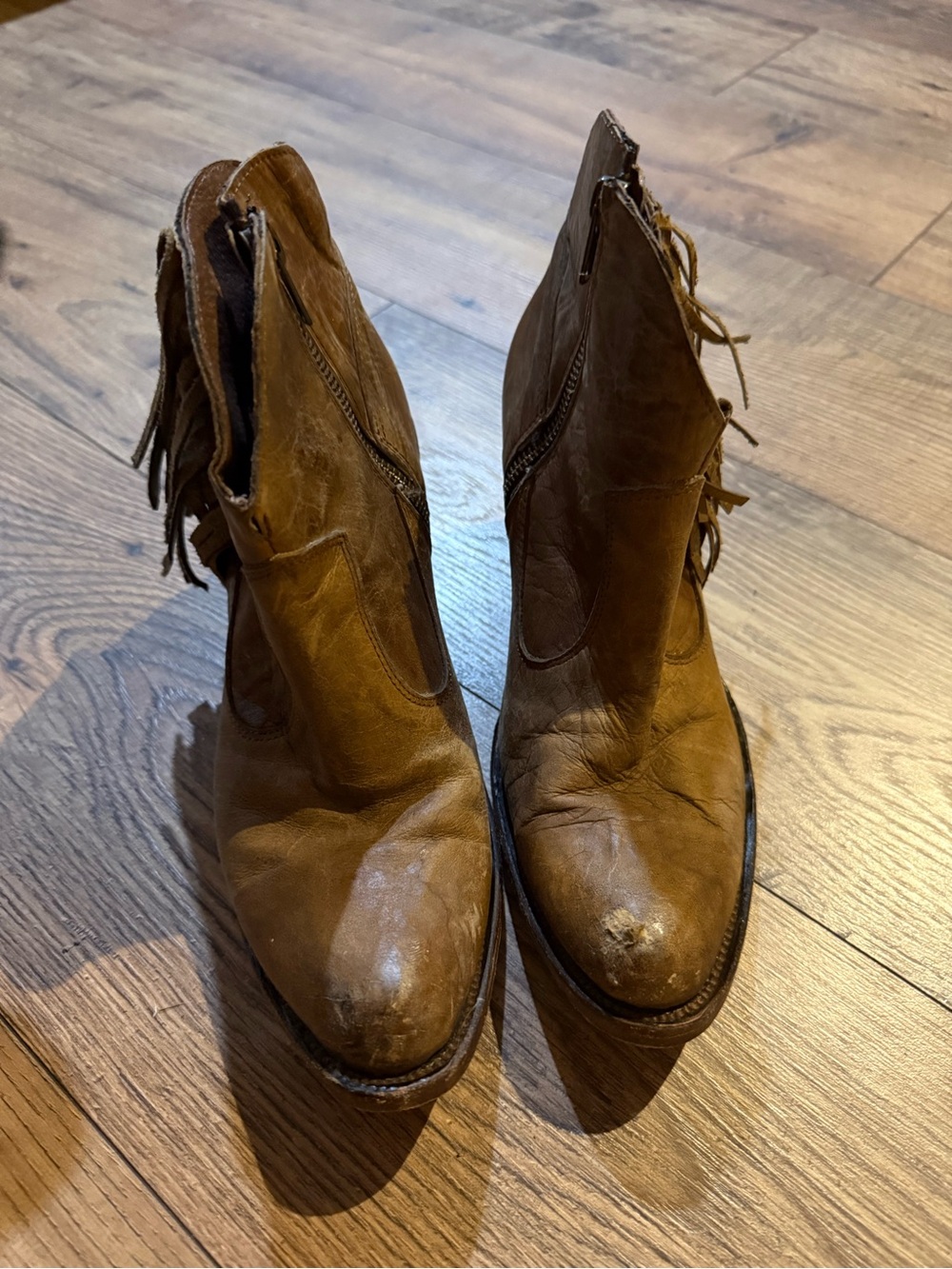 Circle G Tan Leather Fringe Ankle Boots